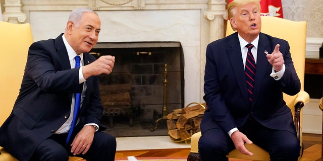 Former President Donald Trump meets then Israeli Prime Minister Benjamin Netanyahu in the Oval Office on Tuesday, September 15, 2020, at the White House in Washington.  (AP Photo / Alex Brandon)