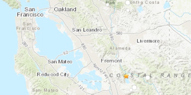Two earthquakes struck Sunday along the Calaveras Reservoir northeast of Milpitas, Calif., rattling some residents in the San Francisco Bay Area.