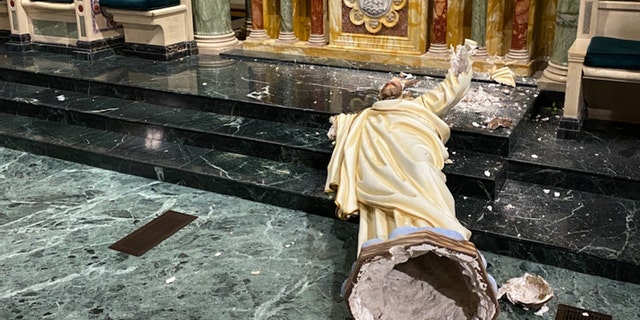 A 90-year-old Sacred Heart of Jesus statue was destroyed in an act of vandalism in a Texas cathedral, according to a report. (courtesy of the Catholic Diocese of El Paso)