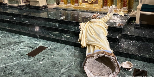 A 90-year-old Sacred Heart of Jesus statue was destroyed in an act of vandalism in a Texas cathedral, according to a report. (courtesy of the Catholic Diocese of El Paso)