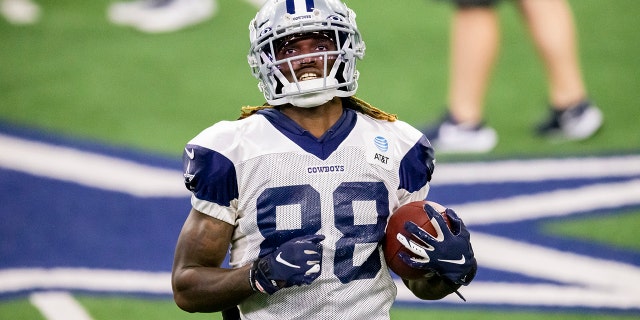Dallas Cowboys wide receiver CeeDee Lamb (88) runs a drill during an NFL football training camp practice at The Star, Friday, Aug. 28, 2020, in Frisco, Texas. (AP Photo/Brandon Wade)