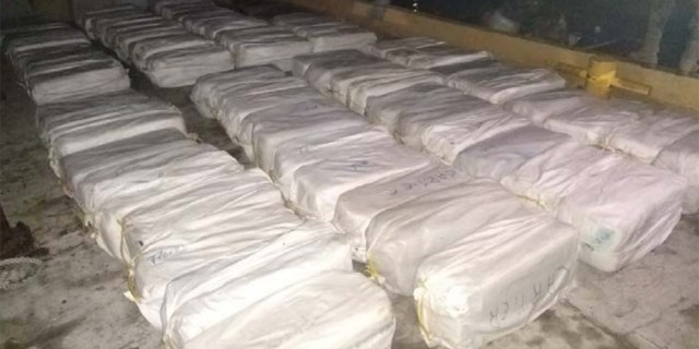 Photo shows cocaine bricks sezied from a boat in the Caribbean Sea that was intercepted by the Mexican Navy.