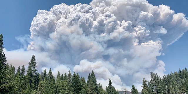 Towering clouds of smoke from the Creek Fire can be seen on Saturday, September 5, 2020.