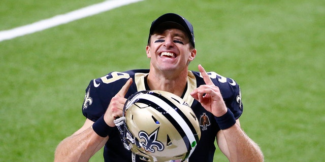 New Orleans Saints quarterback Drew Brees (9) reacts after an NFL football game against the Tampa Bay Buccaneers in New Orleans, Sunday, Sept. 13, 2020. The Saints won 34-23. (AP Photo/Butch Dill)