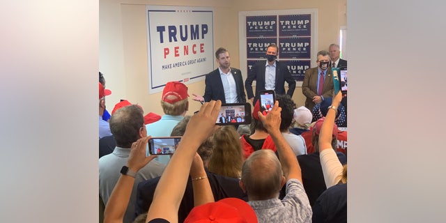 Eric Trump, the middle son of the president, headlines a campaign event at a Trump re-election field office in Portsmouth, New Hampshire on Sept. 17, 2020