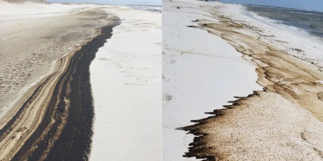 Oil washed up on a 5-mile stretch of Johnson Beach on Perdido Key starting on Saturday, nearly two weeks after Hurricane Sally blasted the area.
