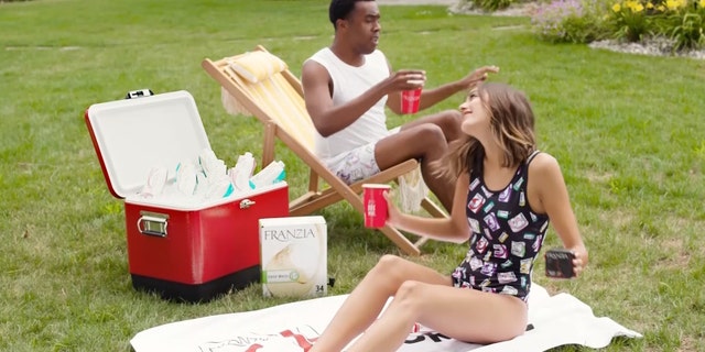 The Franzia shop's other offerings include beach towels, swimsuits, tank tops, cups, a bluetooth speaker, and more.