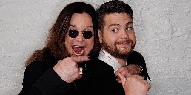 (L-R) Ozzy Osbourne and son, producer Jack Osbourne visit the Tribeca Film Festival 2011 portrait studio on April 25, 2011, in New York City.