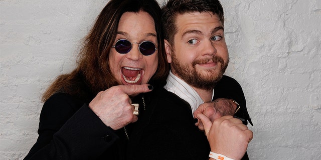 (L-R) Ozzy Osbourne and son, producer Jack Osbourne visit the Tribeca Film Festival 2011 portrait studio on April 25, 2011, in New York City.