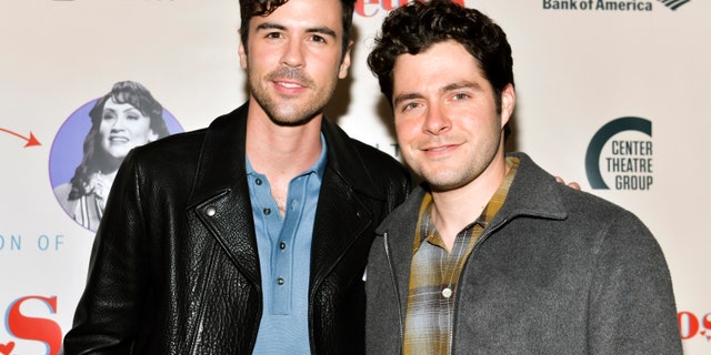 Blake Lee (L) and Ben Lewis (R) attend the opening of Center Theatre Group's "Falsettos" at Ahmanson Theatre on April 17, 2019 in Los Angeles, California.