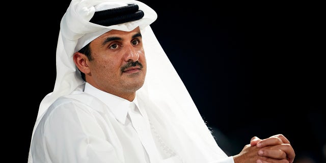 Sheikh Tamim bin Hamad Al Thani, the Emir of Qatar, attends the Women's final match between Great Britain and Spain during day five of the ANOC World Beach Games Qatar 2019 at Katara Beach on Oct. 16, 2019, in Doha, Qatar. (Photo by Quality Sport Images/Getty Images)