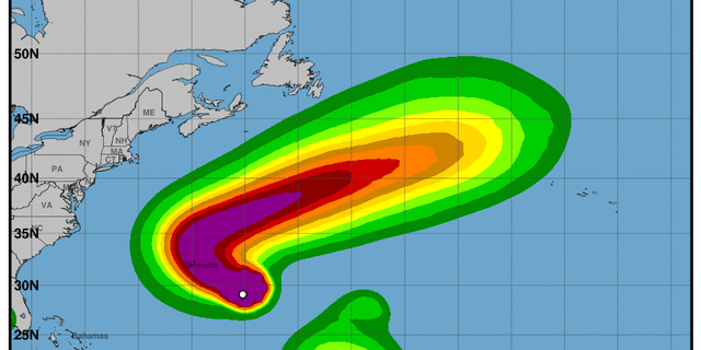 NOAA/National Weather Service graphic showing the probability of tropical storm-force winds associated with Hurricane Paulette.
