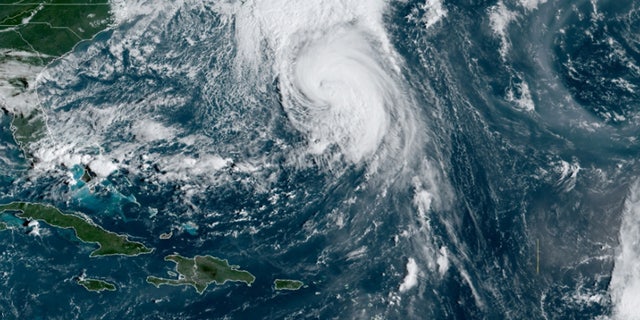 Hurricane Teddy can be seen passing near Bermuda on Sept. 21, 2020.