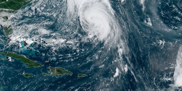 Hurricane Teddy can be seen passing near Bermuda on Sept. 21, 2020.