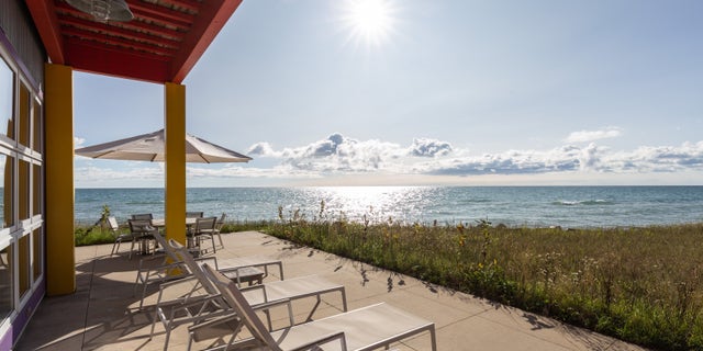 The property boasts lake-front views of Lake Michigan.