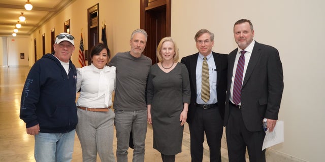 Feal and Stewart recently have partnered with veterans advocate Rosie Torres (second from left) to lobby for a new bill sponsored by Sen. Kirsten Gillibrand (center) that would list burn pit exposure a presumptive condition for veterans who served in Iraq and Afghanistan.