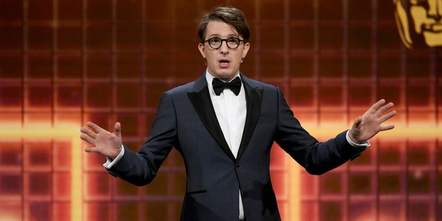 Host James Veitch speaks onstage during the 2019 British Academy Britannia Awards presented by American Airlines and Jaguar Land Rover at The Beverly Hilton Hotel on Oct. 25, 2019, in Beverly Hills, Calif. (Getty Images)