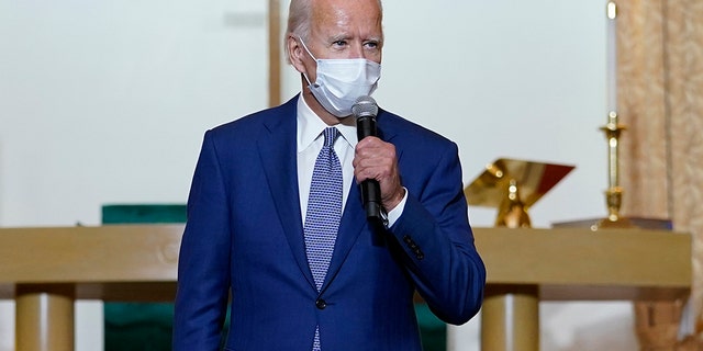 Democratic presidential candidate former Vice President Joe Biden speaks as he meets with community members at Grace Lutheran Church in Kenosha, Wis., Thursday, Sept. 3, 2020. (AP Photo/Carolyn Kaster)