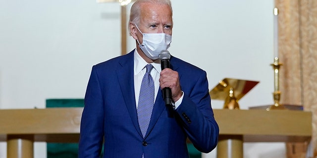 Democratic presidential candidate former Vice President Joe Biden speaks as he meets with community members at Grace Lutheran Church in Kenosha, Wis., Thursday, Sept. 3, 2020. (AP Photo/Carolyn Kaster)