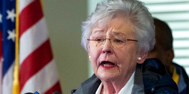 Alabama Republican Gov. Kay Ivey speaks during a press conference.