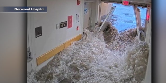 Flash flooding struck Norwood Hospital in Norwood, Mass., on June 28, 2020.