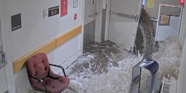 Flash flooding struck Norwood Hospital in Norwood, Mass., on June 28, 2020.