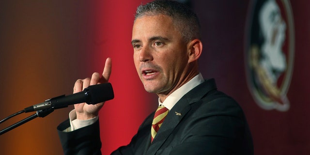 Seminoles coach Mike Norvell said this week he's asymptomatic for the coronavirus and planned to help with preparation and monitor practices remotely. Deputy head coach Chris Thomsen will fill in for him Saturday. (AP Photo/Phil Sears, File)