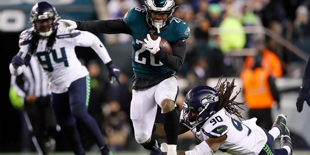 Miles Sanders shared running duties with Jordan Howard last season and still led all rookies in scrimmage yards, setting a Philadelphia Eagles franchise record in the category. He’ll be the go-to guy in the backfield this year. Sanders is one of the league's rising stars. (AP Photo/Julio Cortez, File)