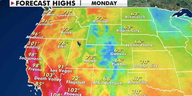 Forecast high temperatures for Sept. 28, 2020.