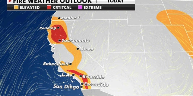 Dangerous fire weather conditions stretch through California on Monday, Sept. 28, 2020.