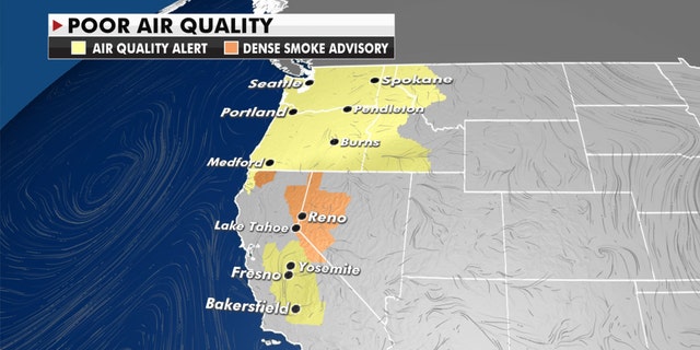Poor air quality lingers along the West Coast due to ongoing wildfires.