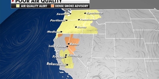 Poor air quality lingers along the West Coast due to ongoing wildfires.