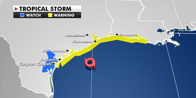 Tropical storm warnings stretch from Texas to Louisiana.