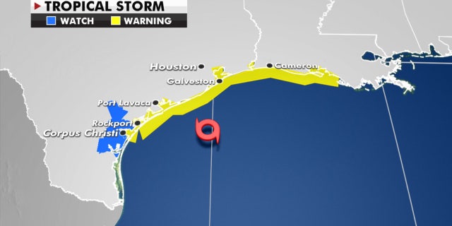 Tropical storm warnings stretch from Texas to Louisiana.