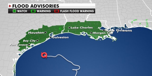 Posted flood advisories as Tropical Storm Beta nears the central Texas coast.