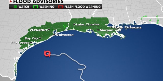 Posted flood advisories as Tropical Storm Beta nears the central Texas coast.