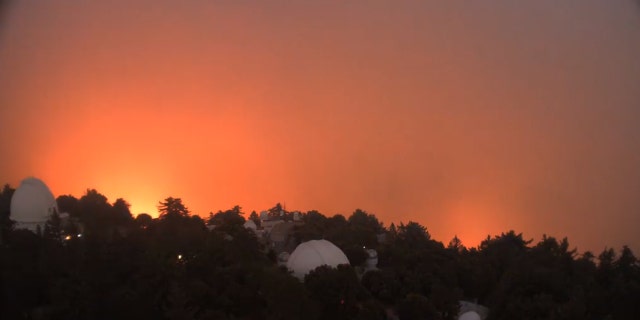 Flames can be seen approaching the Mt. Wilson Observatory as the Bobcat Fire approached the historic site on Sept. 15, 2020.