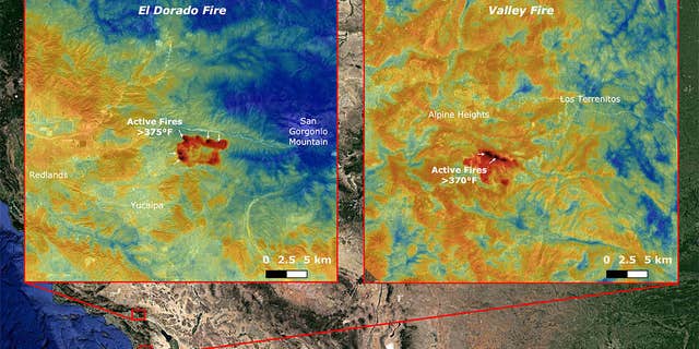 NASA’s ECOsystem Spaceborne Thermal Radiometer Experiment on Space Station (ECOSTRESS) imaged active fires across California on Sept. 6, 2020.