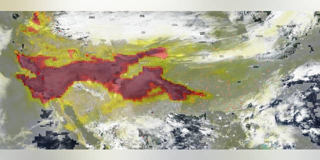The OMPS (Ozone Mapper and Profiler Suite) on NASA and NOAA's Suomi NPP satellite was used to provide this image of the aerosols released from the burning fires which has traveled east.