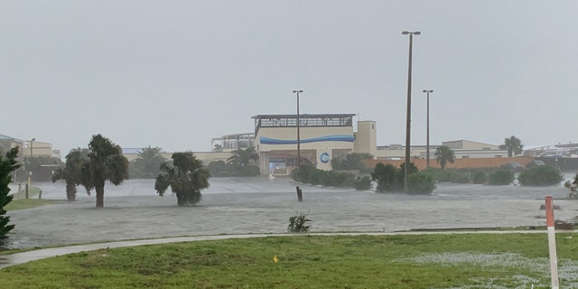 Flooding and damage can be seen on Okaloosa Island in Florida after Hurricane Sally made landfall on Sept. 16, 2020.