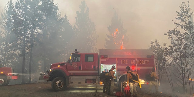 This photo provided by the Unified Fire Authority shows Utah fire crews prepare to fight wildfires near Butte Falls in southern Oregon on Saturday, Sept. 12, 2020.