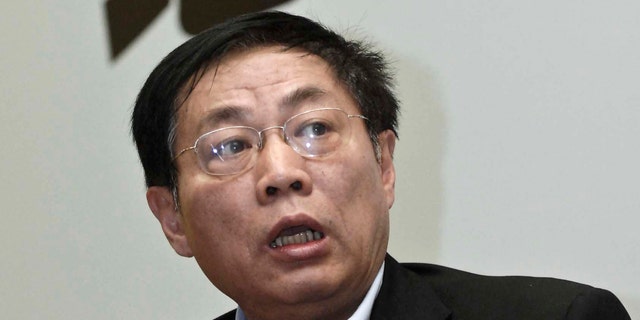 Chinese real estate mogul Ren Zhiqiang speaks at a press reception for his book on China's property market in Shanghai in 2010. (AP/Chinatopix)