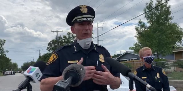 San Antonio Police Chief William McManus talks with reporters following an officer-involved shooting in which a man was killed during an attempted arrest.
