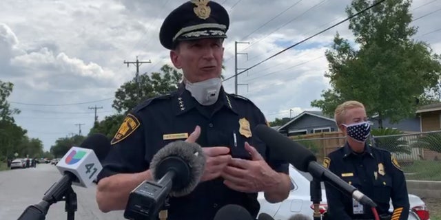 San Antonio Police Chief William McManus talks with reporters following an officer-involved shooting in which a man was killed during an attempted arrest.