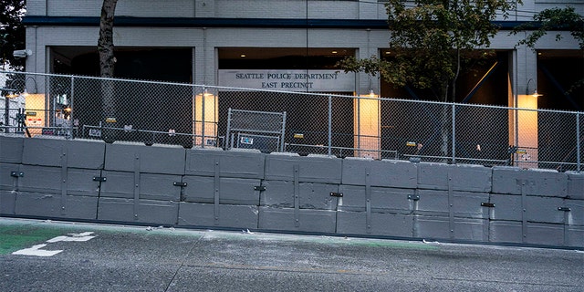 A new wall outside of the Seattle Police Departments East Precinct is seen on August 30, 2020 in Seattle, Washington. 