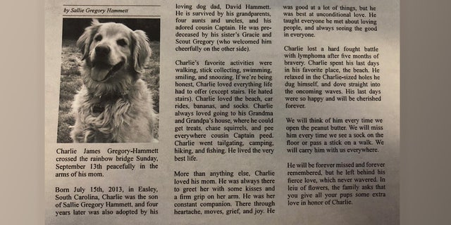 A South Carolina woman has eulogized her late, great golden Retriever in a moving obituary that is melting hearts on social media.