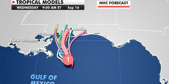 Forecast models showing the path of Hurricane Sally.