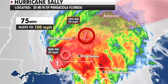 The forecast track of Hurricane Sally as of Wednesday afternoon.