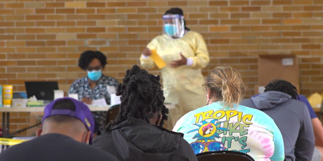 Students at Alabama State University waiting on their rapid COVID-19 test results.