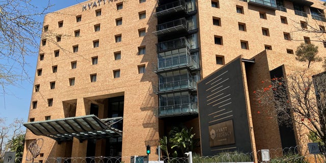 Barbed wire sealing off the Hyatt Regency hotel in Johannesburg.